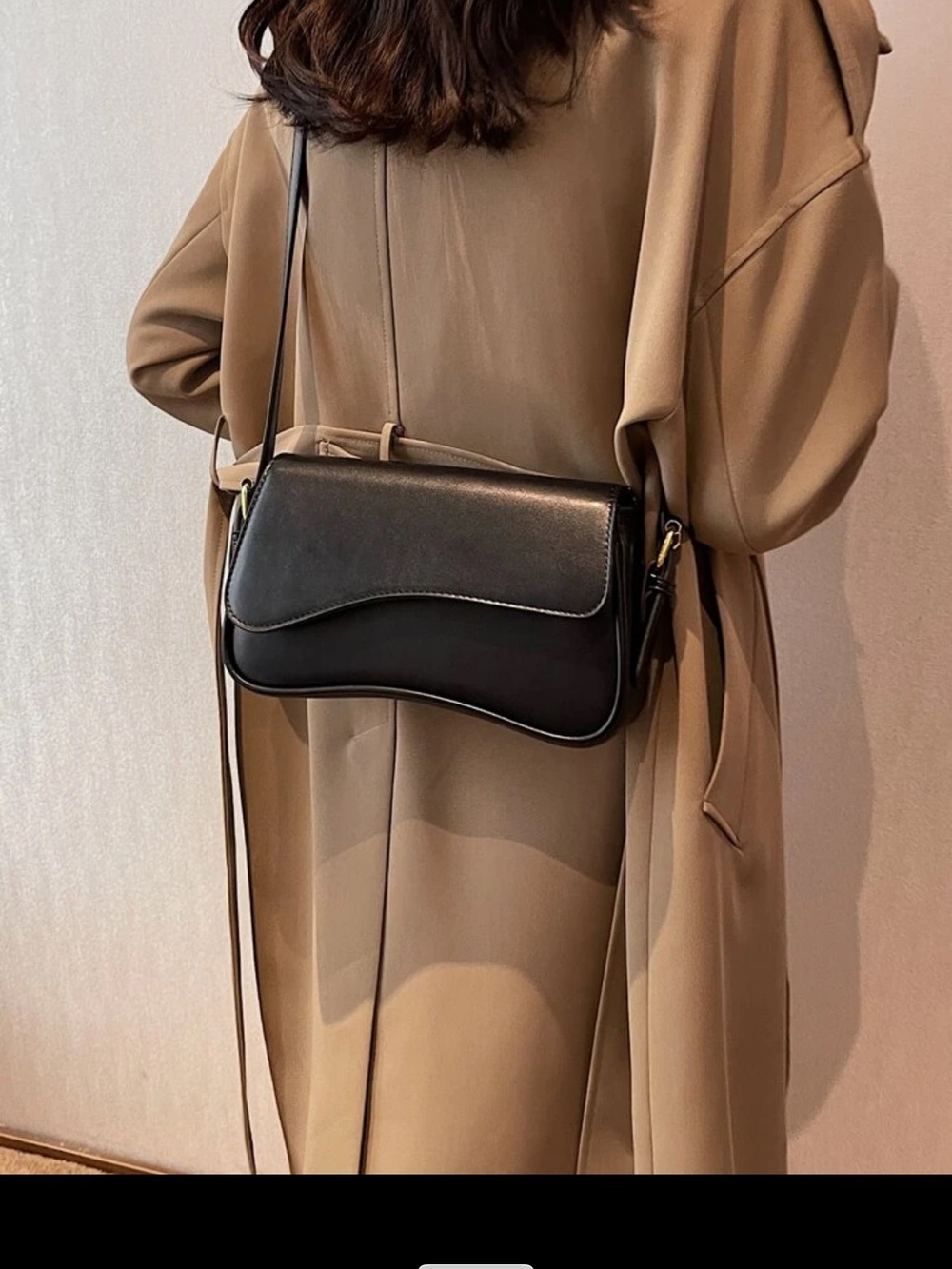 Black Faux Leather Crossbody Bag - Contemporary Women's Shoulder Bag